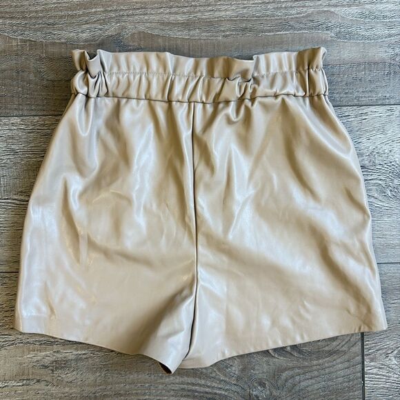 Laundry By Shelli Segal Tan Faux Vegan Leather High Waist Shorts - Picture 5 of 5